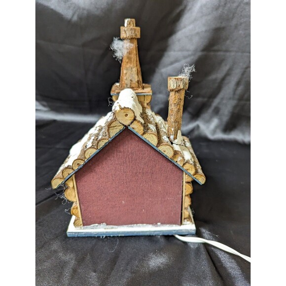 Rustic Log Cabin Lighted Chapel Pines Snow 9”. Corded Light. READ. - Picture 6 of 10